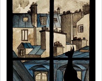 The roofs of Paris cat