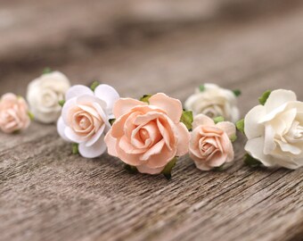 Peach Flower Hair Pins - Champagne Wedding Flower - Bridal Bobby Pins Ivory - Bridal Flower Crown - Hair Accessories - Bridesmaid Hair Peach