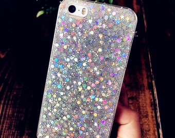 Holographic Glitter iPhone Cover Case | Resin Glitter 7 Case Cute Clear iPhone 6s Case Sparkle iPhone 5s Case SE Bling iPhone Plus Case