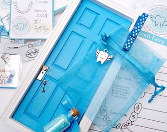 Blue Tooth Fairy Kit, Tooth Fairy Door,Tooth Fairy kit for Boys, Lost Tooth Receipt, Lost Tooth Chart, Fairy Door, Blue Fairy Door