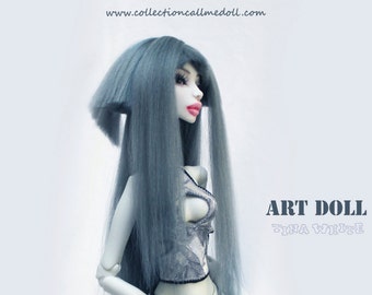 BJD wig from soft Alpaca Suri fiber hair 18cm /7'/ color gray