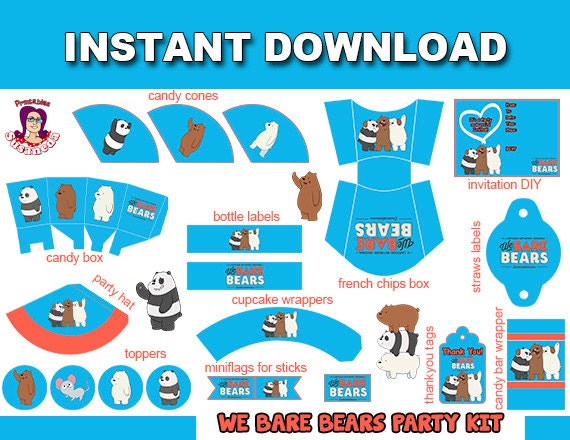 WE BARE BEARS Party Kit Printable in English. Instant