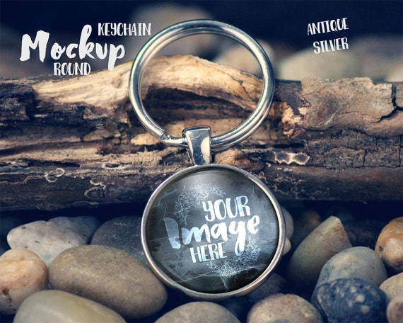 Download Round Keychain Mockup Template on rustic background Circle