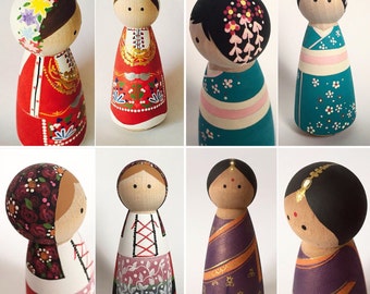 Refugee/Multicultural Peg Doll (Listing is for one doll)