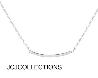 Silver Bar Necklace, Curved Bar Necklace