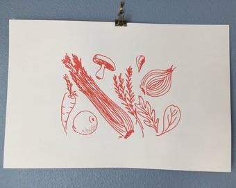 Handmade Screen Print of Vegetables
