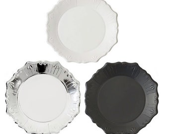Paper Plates, Silver, Black and White, Party Plates, Black and White Party, Silver Foil, Disposable Plates, 25th Anniversary, New Year's Eve