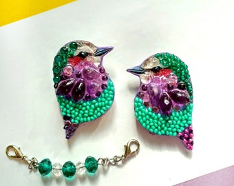 Birds of paradise-handmade brooch from stones and beads