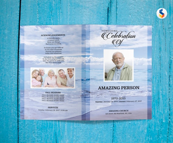 Blue Beach Funeral Program Template Printable Funeral