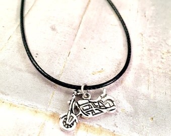 Unisex necklace, Motorcycle black cord Necklace, mens necklace, Motorcycle necklace, Harley Lover, Live to Ride, Motorbike