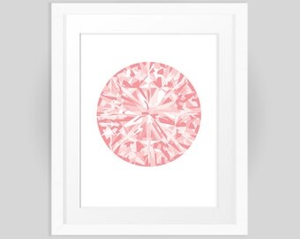 Pink Diamond, Graphic Design Gemstone Print 8x10, digital print, instant download