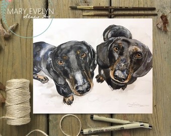Whimsical Custom Watercolor Pet Portrait-2 Subjects