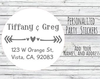 Wedding Address Labels Stickers Personalized Stickers Circle Heart with Arrow Favor Tags, Labels, Wedding Labels, Stickers, You Choose Size