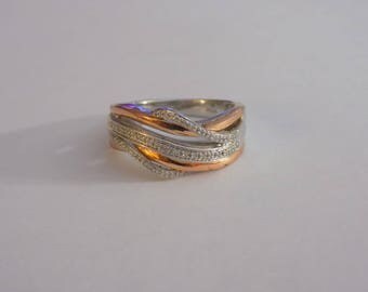 Beautiful sterling silver and copper diamond chip ring size 6.75