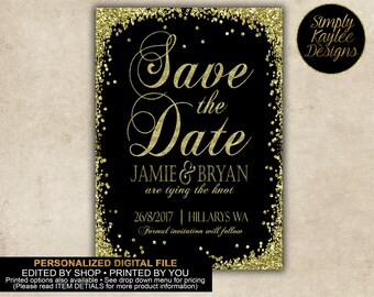 Black and Gold Save the Date Cards
