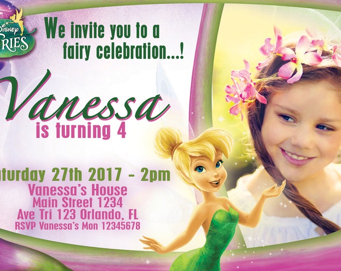 Tinkerbell Disney Fairies Birthday Invitation with Photo - We deliver your order in record time!, less than 4 hour! Best Value - Fairie