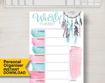 Weekly Printable Dream Catcher Insert. Attrape-Rêve Boho
