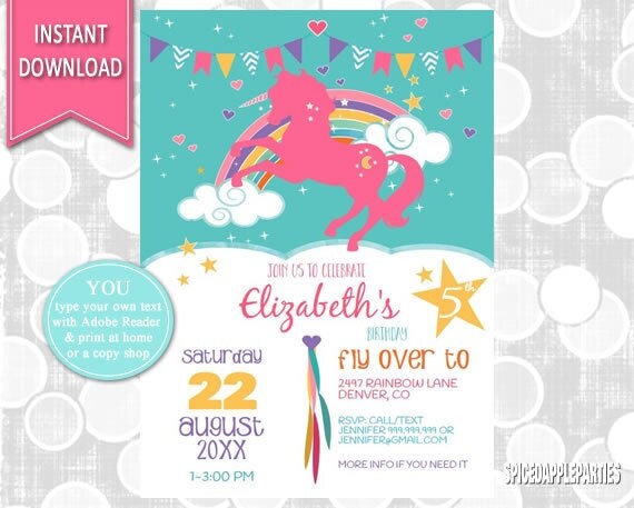 Unicorn Invitation, Unicorn Birthday, Unicorn Party, Birthday Invitation, Rainbow Invitation, Unicorn, Rainbow Unicorn, Rainbow Birthday Il_570xn