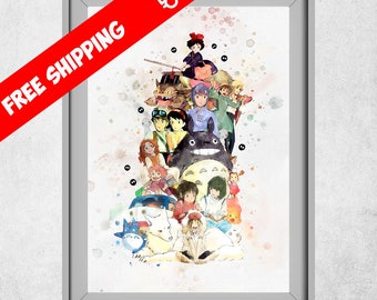 Studio Ghibli Wall Art, Studio Ghibli Print, Watercolour Ponyo, Totoro, Studio Ghibli Nursery Decor, Kids Room Wall Art