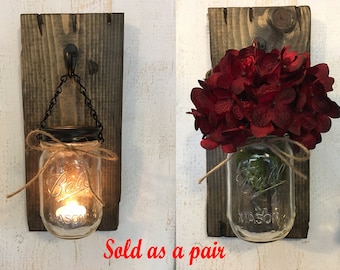 Candle holders, Rustic candle holders, Candles, Mason jar candles, Candle decor, Wall Sconces, Candle Sconces, Wood mason jar sconces