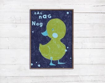 Ente A4 Illustration Druck Print grünes Entenküken Tierbaby Zeichnung