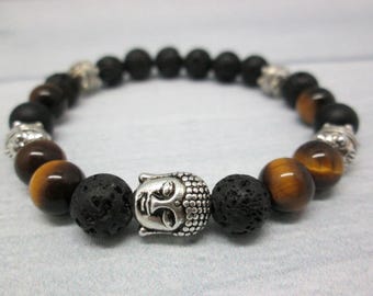 Gift idea Tiger eye bracelet Men jewelry Matte onyx bracelet Brown bracelet Gift/for/brother Unisex bracelet Meditation bracelet Tiger eye