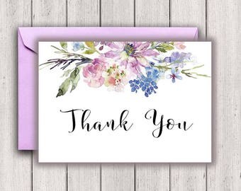 Wedding Thank You Notes, bridal thank you notes, thank you card, bridal thank you, floral thank you, purple thank you, PrintableStyles