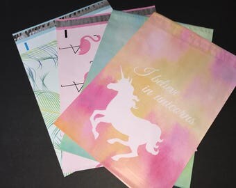 100 10x13 Designer Assortment Flamingo Peacock Unicorn Poly Mailers 25 Each Self Sealing Envelopes