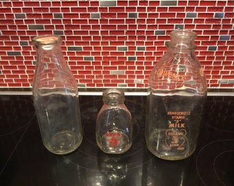 Vintage Glass Milk Bottles