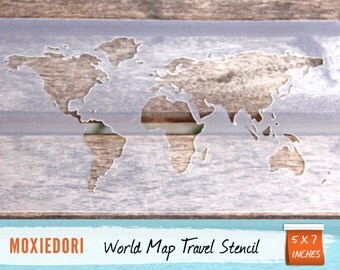 World Map Stencil - Bullet Point Journal Travel Stencil, fits Traveler's Notebook, Leuchtturm and Moleskine 5" by 7"