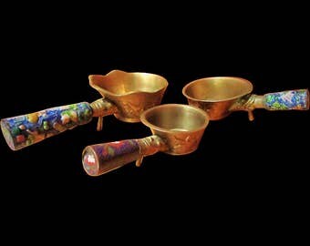 Vintage Collectibles ~ Enamel and Brass SILK IRONS ~ Adorable Oriental Threesome ~ Great Vintage Condition ~ Vintage Oriental Collectibles