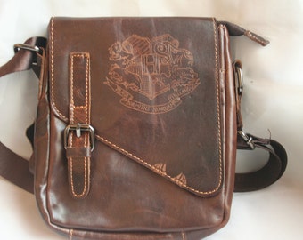 Fantastic Beasts and Where to Find Them inspired Small Leather Bag /Purse, Hand engraved with the escaping beasts Hogwarts Crest