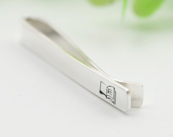 Open Book Tie Clip, Wood, Gift For Him, Wedding Gifts, Groomsman Gifts, Personalized Tie Clip, Open Book Tie Bar, Engraved Tie Bar, Tie Bar