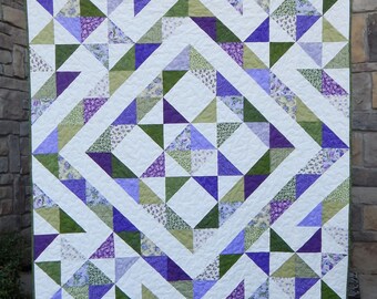 Modern Lap Quilt, Star Quilt, Purple and Green Quilt, Handmade Quilt, Floral Quilt, Ready to Ship