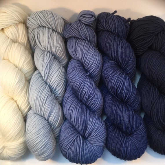 Worsted Weight Handdyed Gradient Yarn Packs in Blue Merino