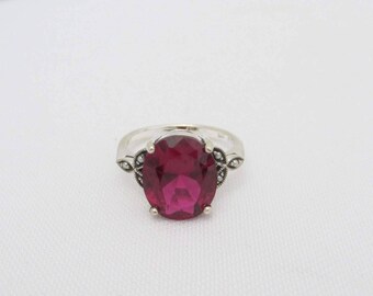 Vintage Sterling Silver Ruby & Seed Pearl Ring Size 7