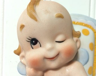 Vintage Winking Kewpie Doll in Highchair by Lefton