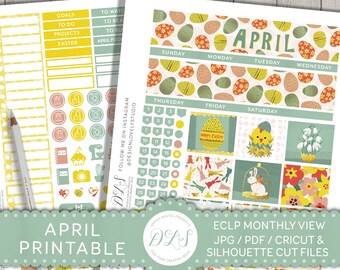 April Monthly Planner Printable Sticker Sheet Spring