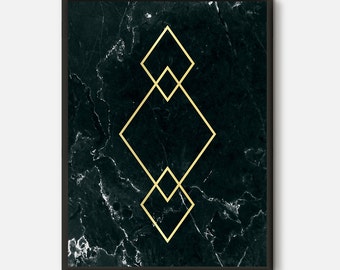 Gold Diamond Print, Printable Wall art, Modern art, Minimalist, Black Wall Print, Diamonds Art, Gold Room decor, Golden Art, Geometric Print
