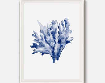 Coral wall art, Nautical art, Coral wall decor, Blue coral poster, Sea wall Art, Sea coral art, Indigo Watercolor poster, Coastal wall print