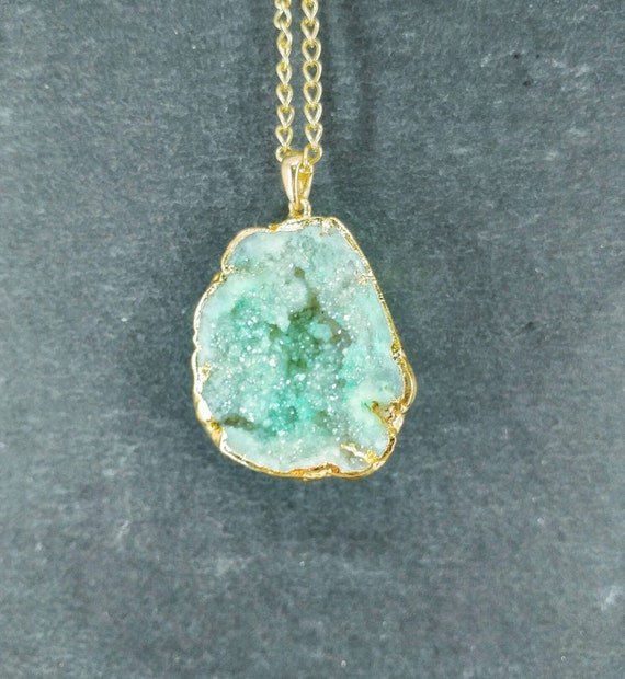 Mint Green Druzy Quartz Crystal Necklace Gemstone by Struckles