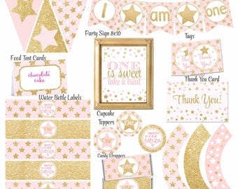 Twinkle Twinkle Little Star First Birthday, 1st Birthday party package, Pink and Gold Party Package, Twinkle little star party,Digital