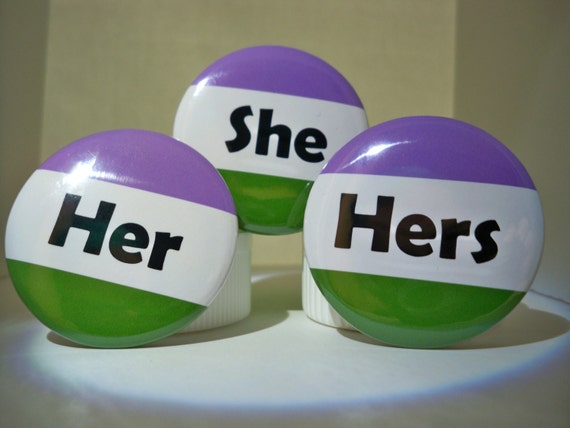 BOLD GenderQueer Flag Pronoun Button Set She Her Hers