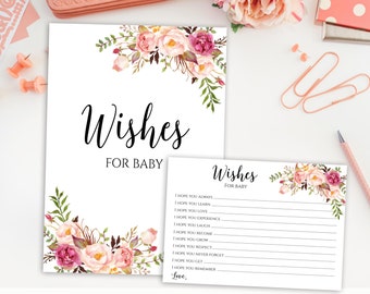 Wishes For Baby - Baby Shower Printable, Wishes For Baby Printable, Wishes For Baby Girl, Wishes For Baby Cards And Sign, Floral Wishes, C1