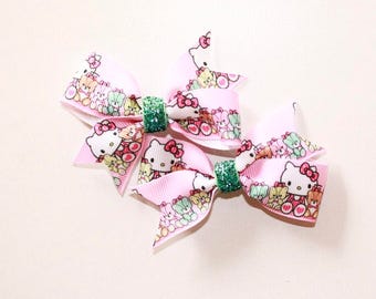 Hello Kitty Pigtail Bows - SET OF TWO - Cat Birthday Party Hair Bow