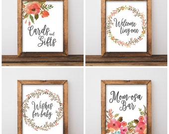 Floral Baby Shower Sign Package - Rustic Baby Shower Decorations - Floral Baby Shower Decorations - Set of 8 Signs - Instant Download 8x10