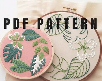 Hand Embroidery Pattern: Tropical Plants - Beginner Needlepoint Design - Modern Contemporary Embroidery Downloadable Pattern - PDF Design