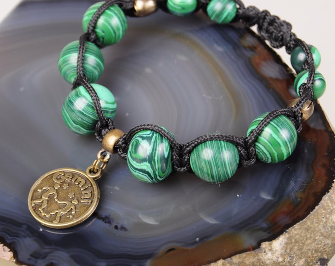 Twins zodiac bracelet malachite Shambala Twins malachite bracelet gift Christmas New Year Valentine Day Shambala Twins malachite gift idea