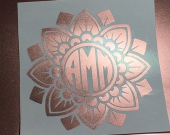 Beautiful Rose Gold Metallic Mandala Monogram Vinyl Decal I Yeti Decal I Ipad Decal I Window Decal I Vinyl Sticker I Cute Preppy Shiny