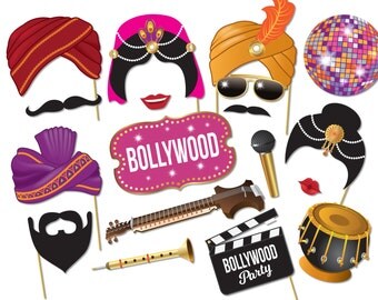 Bollywood Party Photo booth props - Bollywood Wedding, Bachelorette party, Indian decorations, Printable pdf - 0214